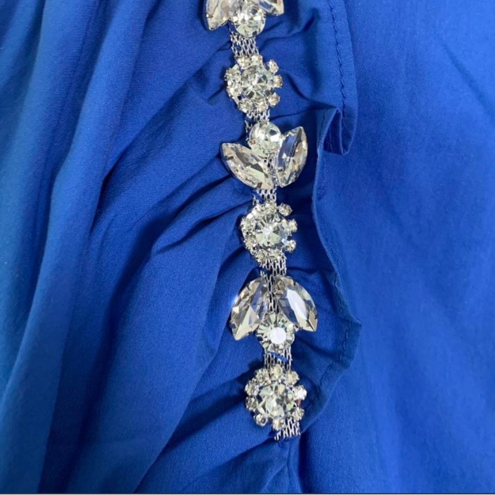 NWT VOY Blue Embellished Puff Sleeve Poplin Top - Size Large - Picture 6 of 8